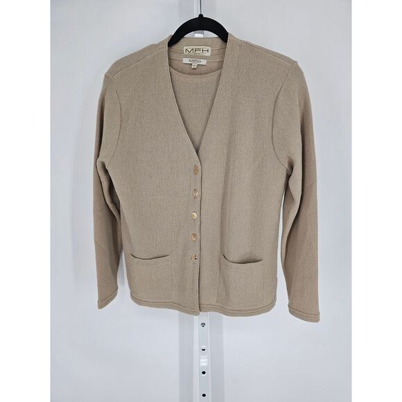 MFH Knits Womens Sz M Cardigan Shirt Set Baby Alpaca Wool Blend Beige - Picture 1 of 6